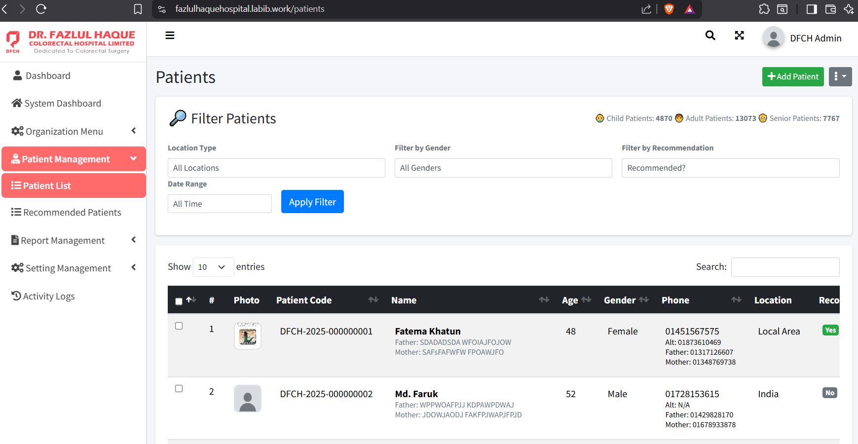 DFCH Patient System